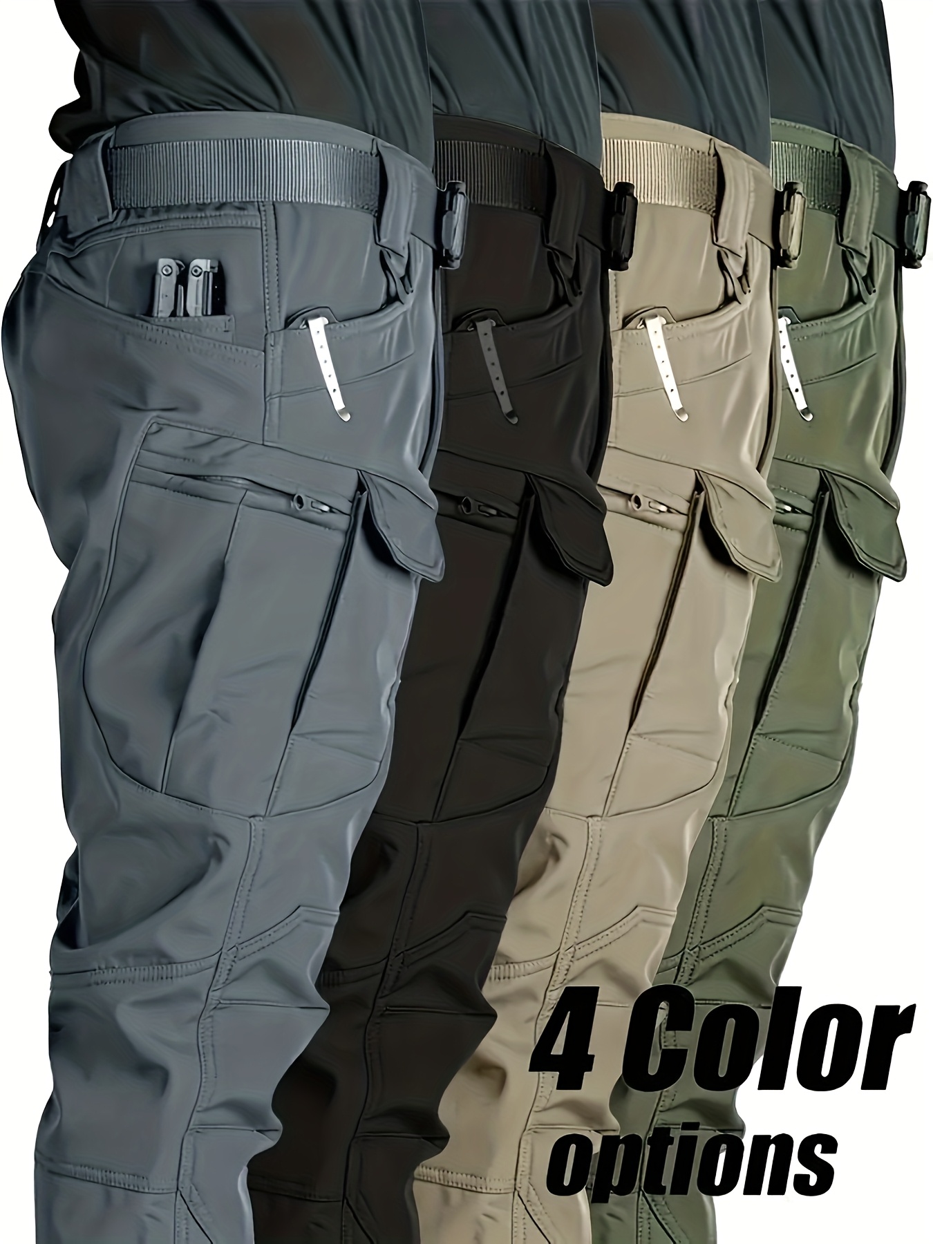 item picture mens stretch multi pocket cargo pants outdoor hiking and trekking black long pants elastic waist casual versatile straight leg trousers durable and comfortable for spring and autumn   cargo work pants