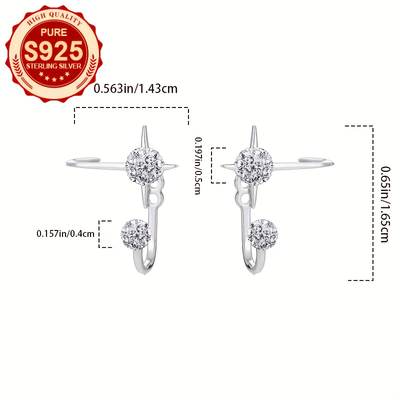 Women's S925 Silver Four-Pointed Star Stud Earrings with Sparkling Ball
