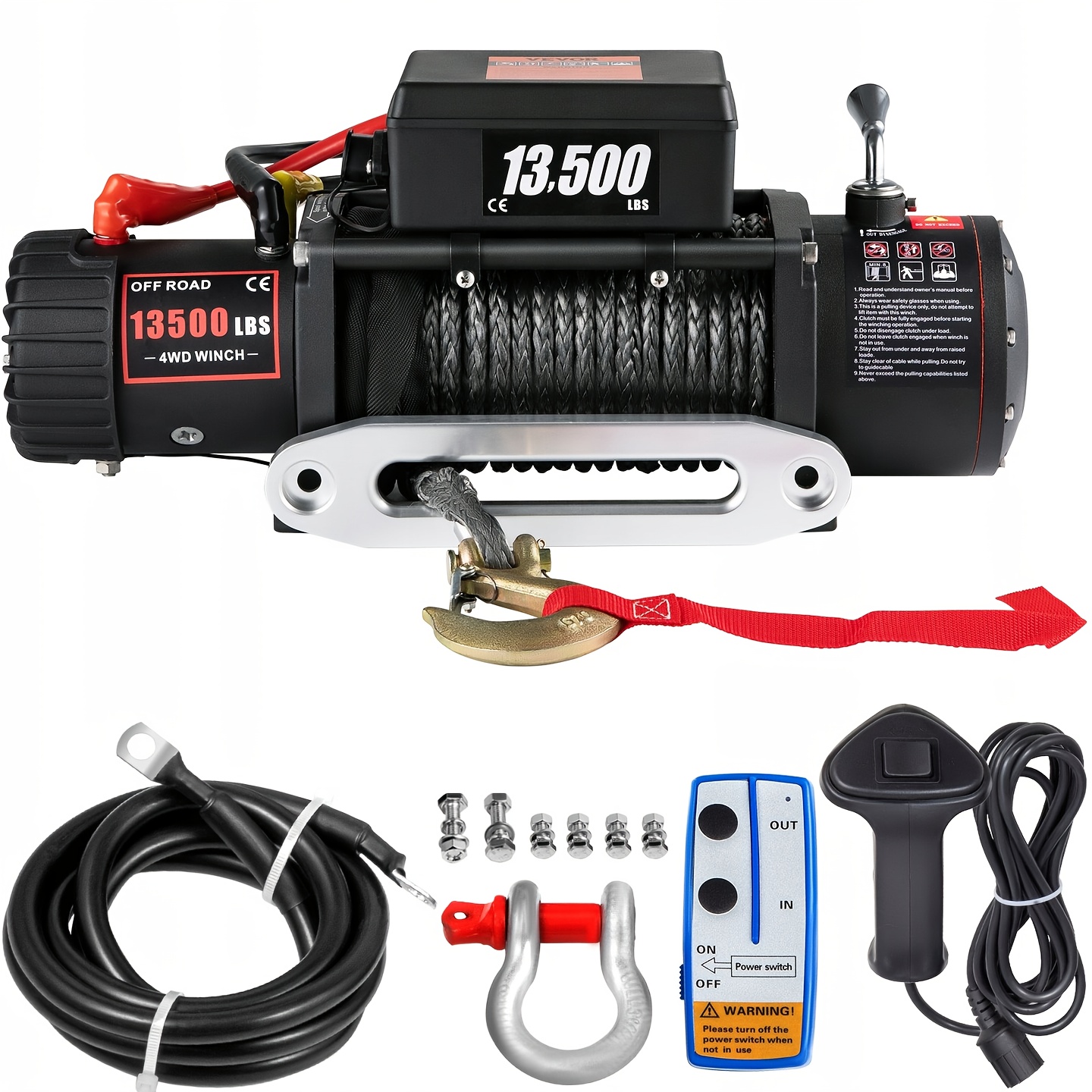 TEMU Treuil Électrique 13500LBS 12V avec Corde Synthétique pour 4X4, Remorque, ATV, Camion, Remorquage de Remorque, Robuste,Câble Renforcé,Résistance