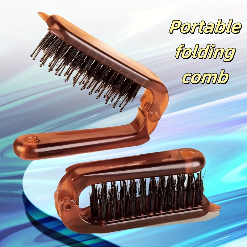 Peigne pliable portable - Anti-statique, doux pour le cuir chevelu, design de voyage compact avec poignée ergonomique, poils durables pour cheveux normaux - Cadeau idéal pour anniversaire et vacances, brosse à cheveux portable, finition métallique élégante, poils de haute qualité