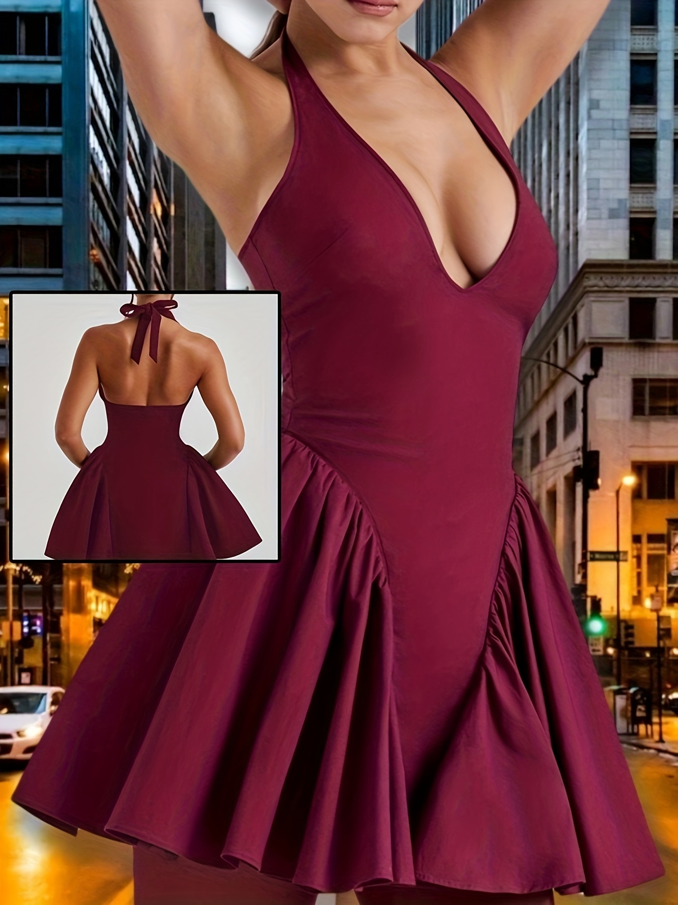 womens halter deep v neck backless tie back long - Temu