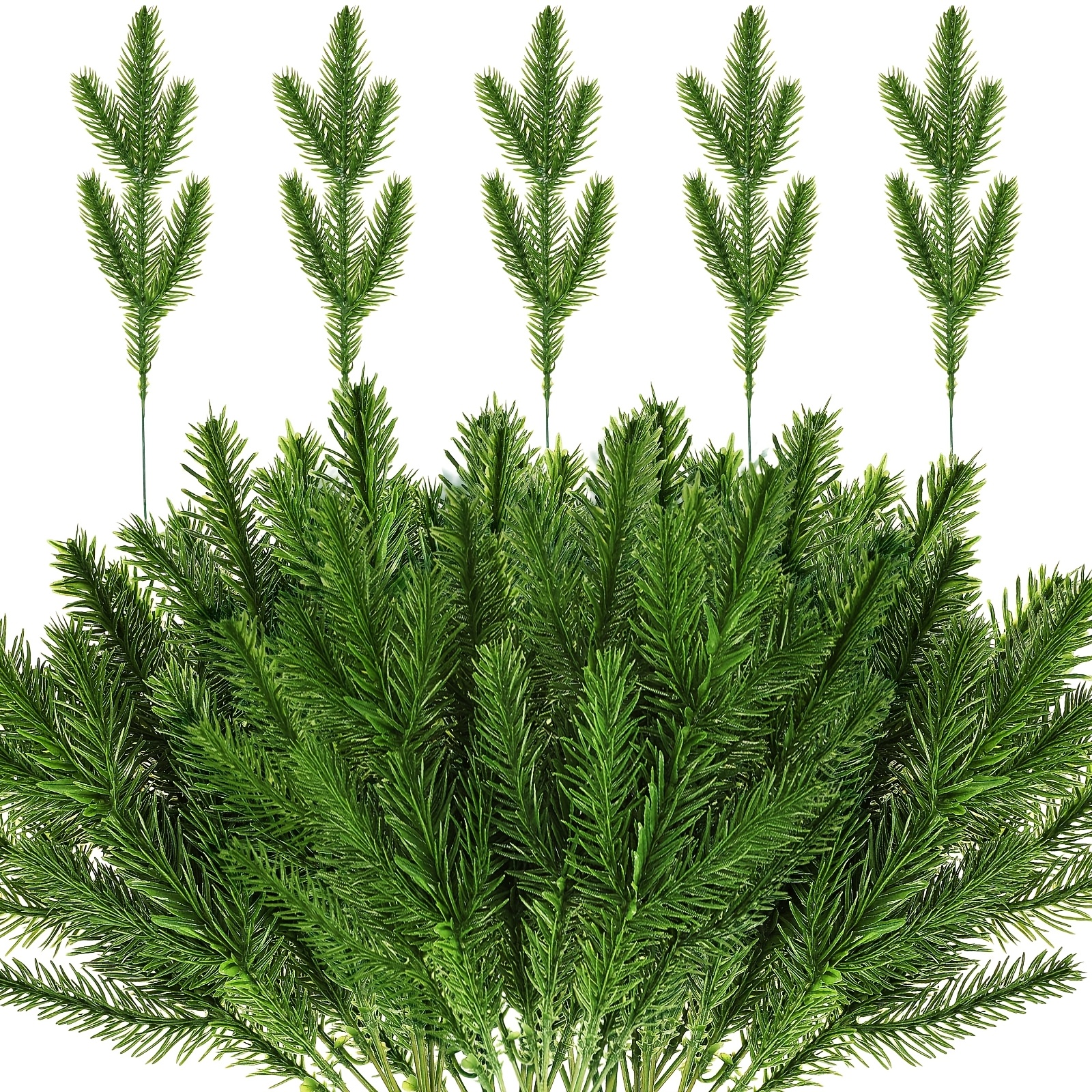 TEMU 30 Stück Weihnachtliche Dekoblumen, künstliche Kiefernzweige, Weihnachts-Zweige, geeignet für DIY-Kränze, Girlanden – Realistische Kiefernnadeln