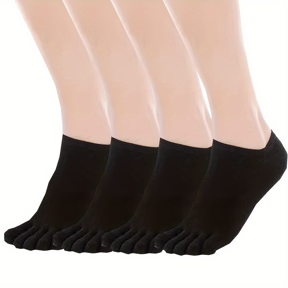 TEMU 4-pair Pc Men's Low-cut Five-toe Boat Socks, Summer Cotton Invisible Socks, Toe-separating Socks
