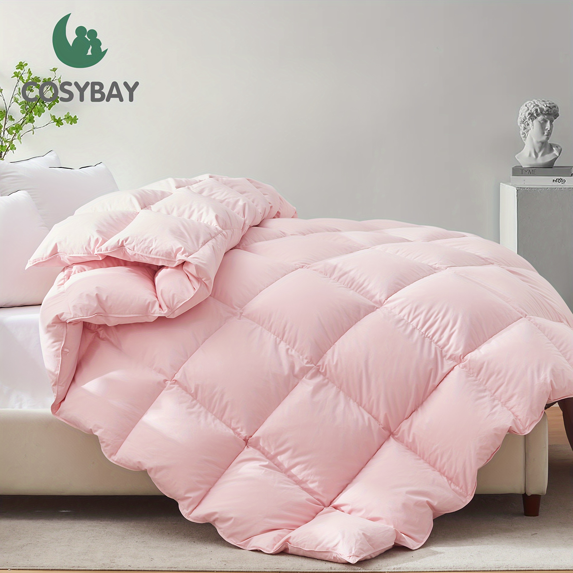 

Cosybay Comforter Queen Size, Fluffy Feather Down Duvet Insert Queen, All Season 100% Cotton Cover Bed Comforter With Corner Tabs (pink, 90"x90")