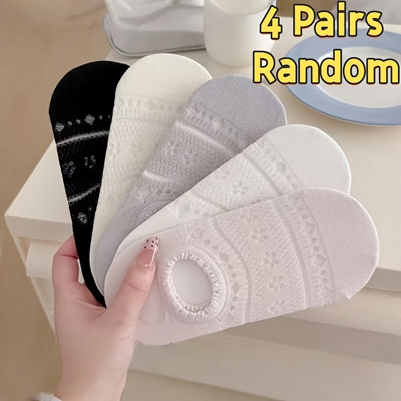 TEMU Random 4 Pairs Solid Lace Small Flower No-show Socks Women's Summer Ultra-thin Mesh Breathable