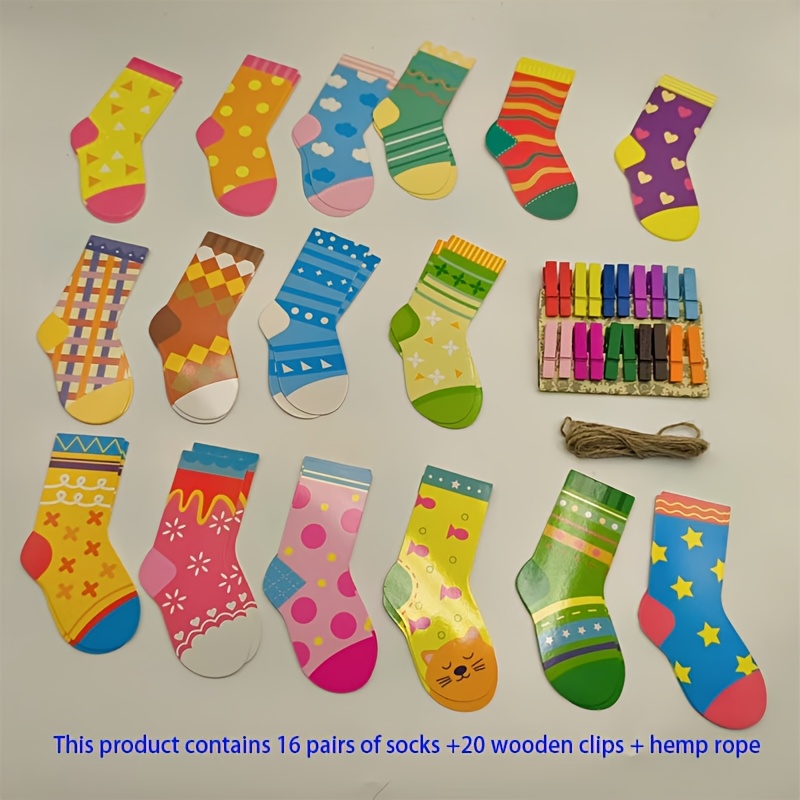 Socks Matching Game 16 Clip 20 Racks Rope, Skills Socks Matching Toys - Mixed Color Educational Educational Toys, Suitable For Parent-child Interaction, Day, Birthday Gifts