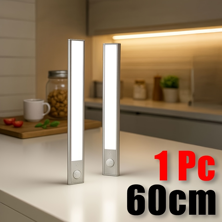 E-shop SETONR 1/2 Stück 20cm/30cm/60cm Schlanke LED Unterbauleuchten Büroleuchte Metallgehäuse, Wiederaufladbar, Bewegungssensor, Klebebefestigung,
