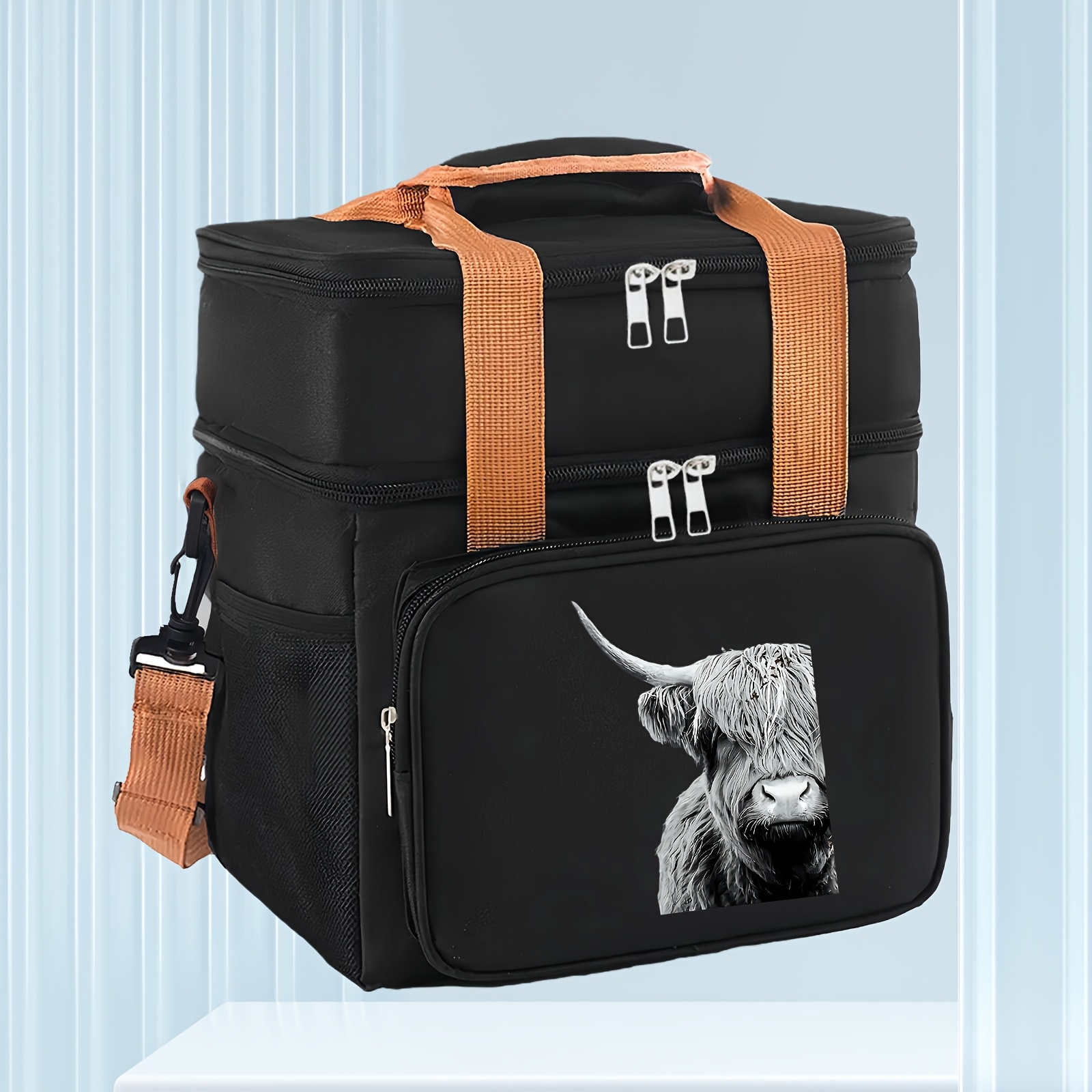 TEMU 1pc Highland Cow Large Capacity Lunch Tote Bag , Portable For Commute, Picnics, Picnic Essentials - Non-food Contact
