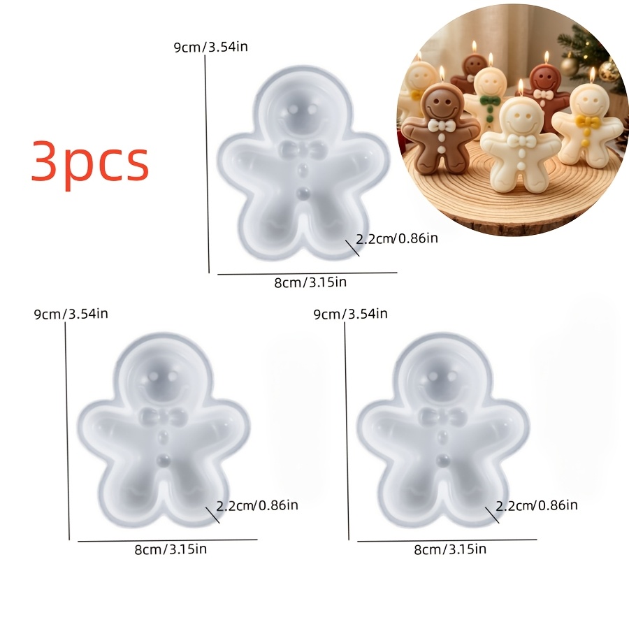 TEMU 3pcs Silike Lufei Diy Christmas Gingerbread & Candle Mold Suitable For Resin, Wax, Soap Making - Reusable Silicone Molds With Gingerbread,,