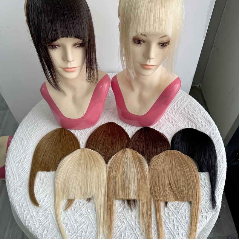 elegant womens 100 human hair bangs clips platinum blonde   human hair 6inch air fringe bangs hairpiece for women details 2