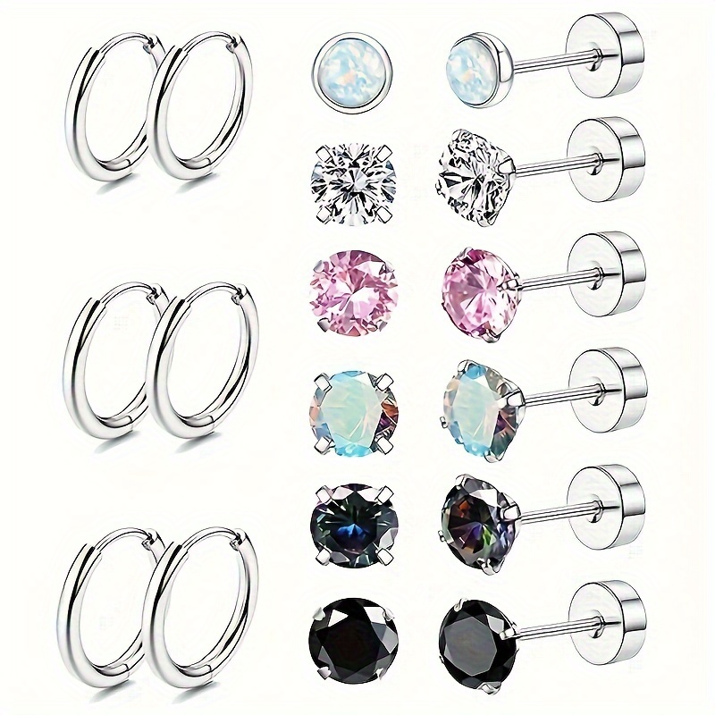 

9 Surgical Steel Piercing For Women Men Hypoallergenic 20g Set For Small Cz Steel 8/10/12mm