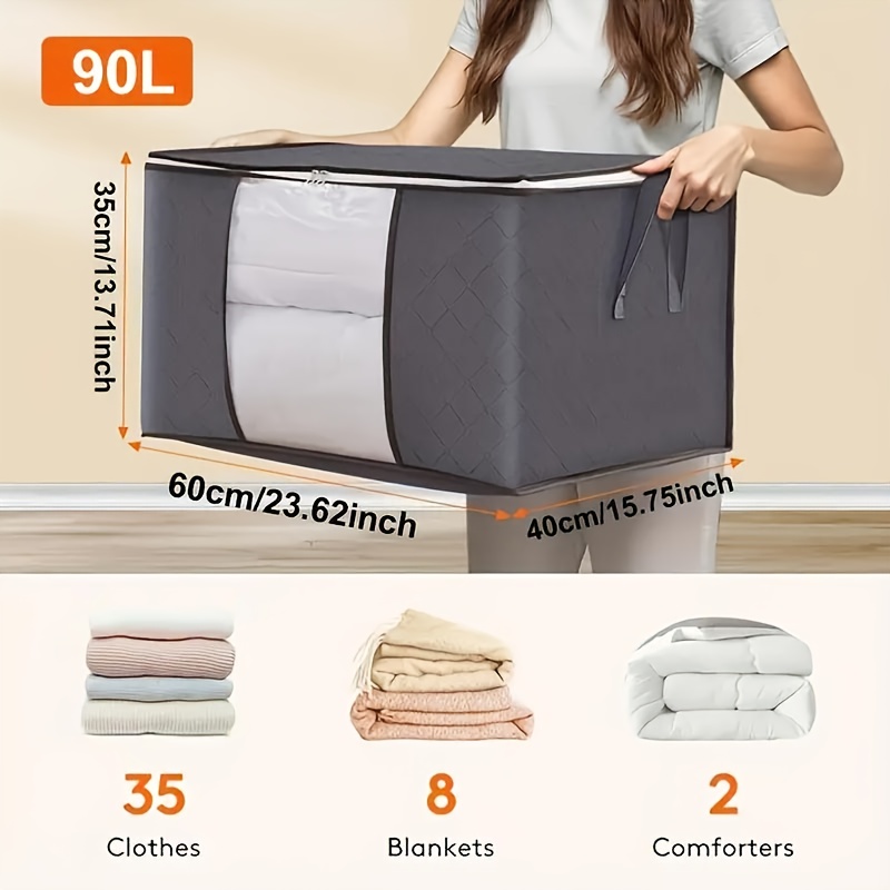TEMU Set Of 6 Spacious Storage Bags With Lids, Designed For Closet Organization - Collapsible Boxes With Sturdy Handles For Blankets, Bedding, And