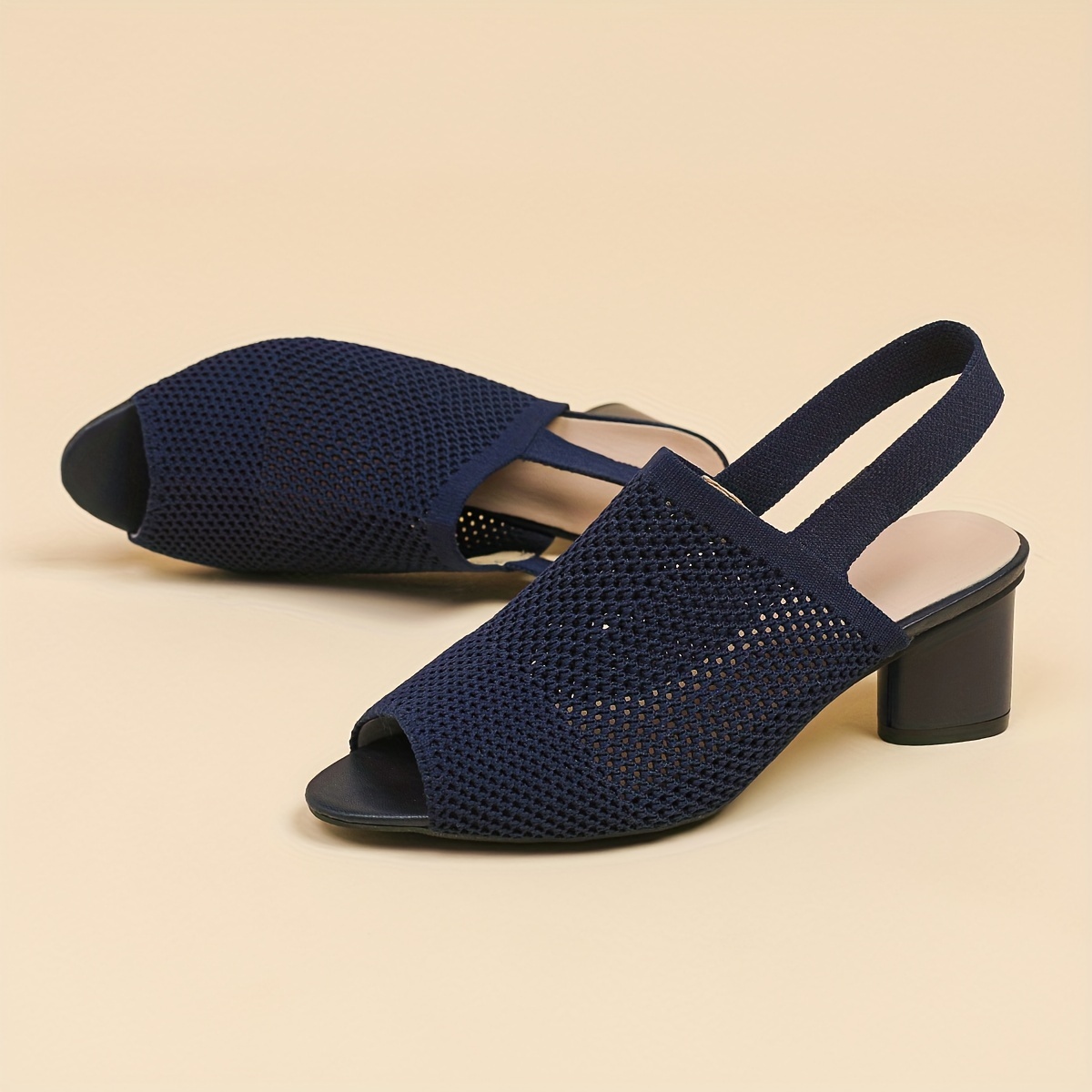 Women's Open-Toe Fish Mouth Cut-Out Breathable Fabric High Heel Chunky Heel Sandals with Open Back and Single Strap, Casual Plus Size Sandals, Women Shoes