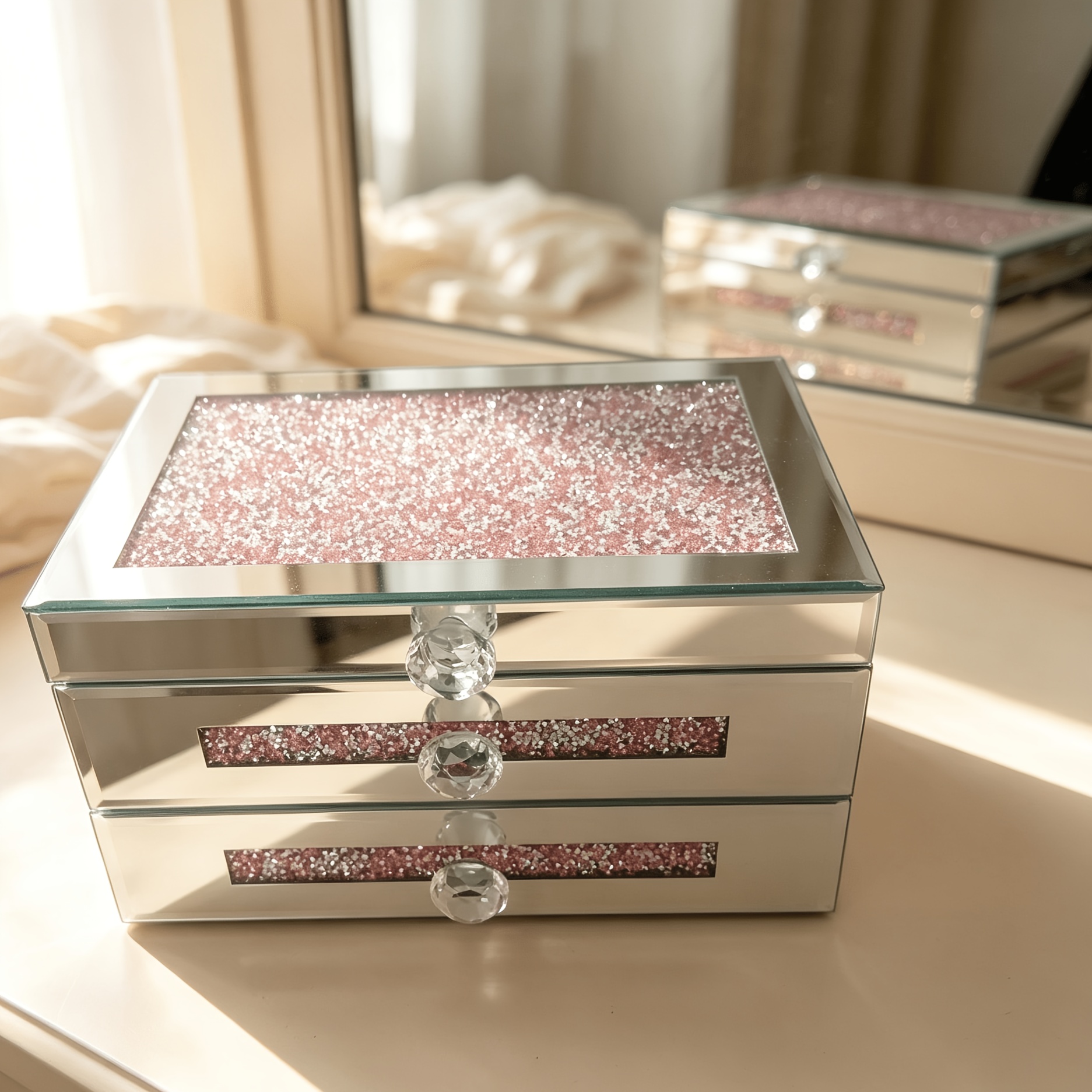 2-layer Glass Fragment Crystal Jewelry Box