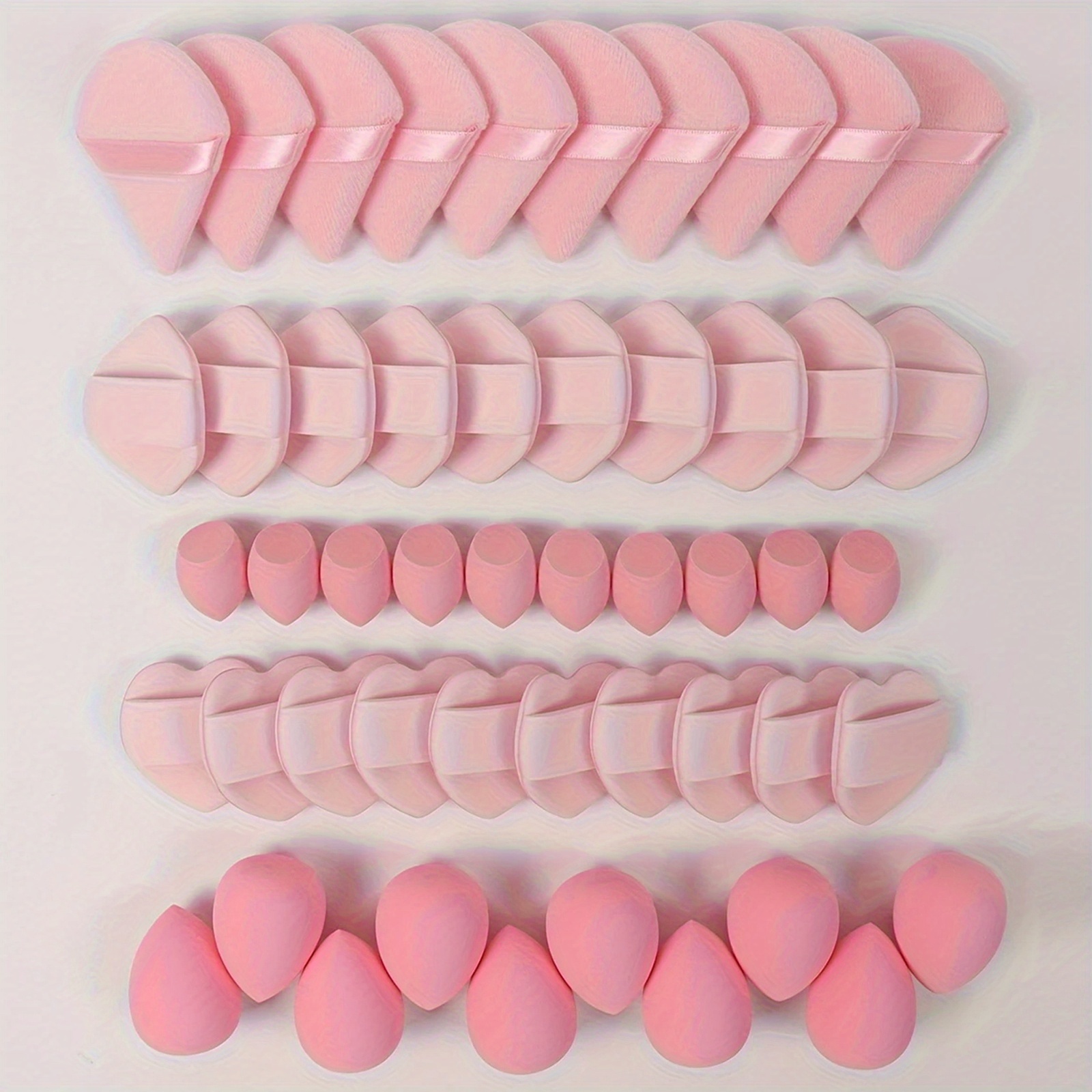 50pcs Makeup Set: 10, 20 Cushion , 10 Mini/blending Sponges. Velvet With Eye-. Latex-free Cushion For Liquid Foundation/concealer. Dual Wet-dry Use. Universal Shade Fits All Light Beige Tones.