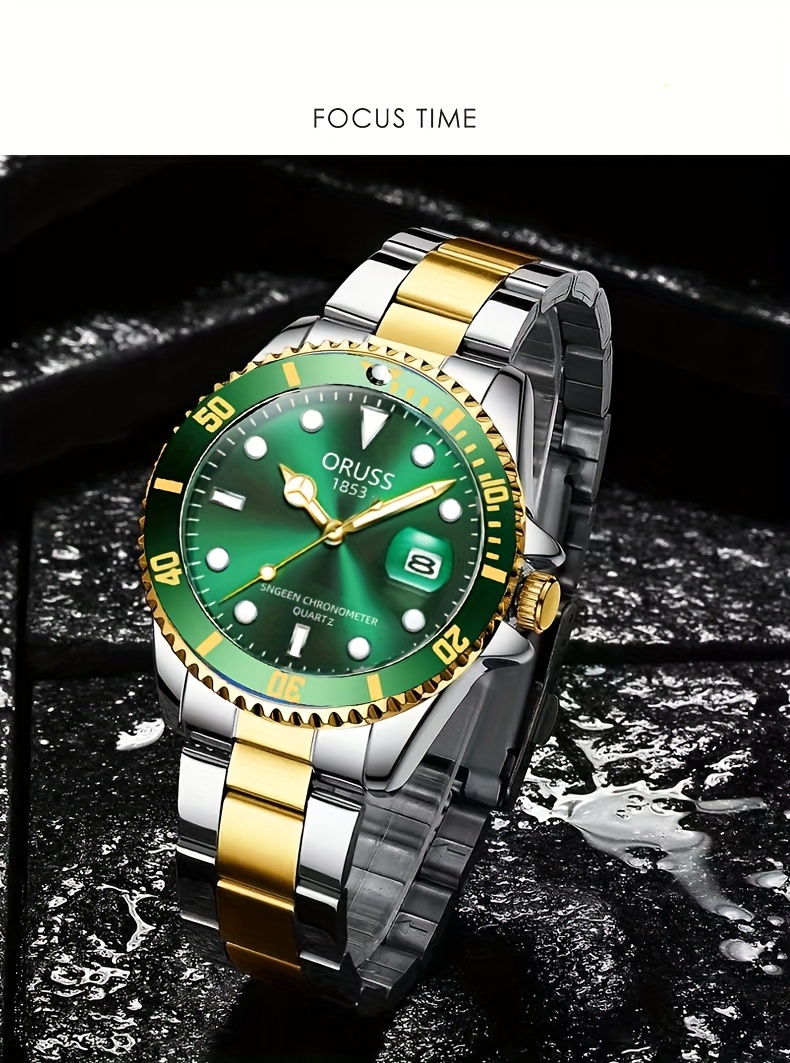 Reloj Dorado de Estilo Nuevo y Auténtico con Calendario para Hombres - Reloj de Hombre Versión Coreana Modelo de Moda