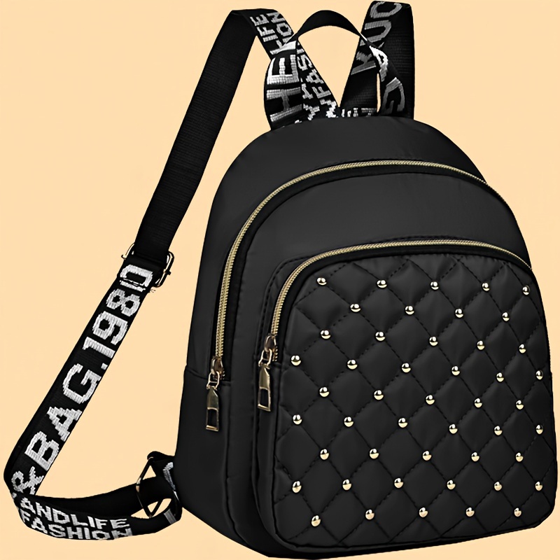 

New Stylish Diamond-patterned Studded Backpack For Women, Travel And Casual Use, For Any Outfit. [zipper Pull Is Random]