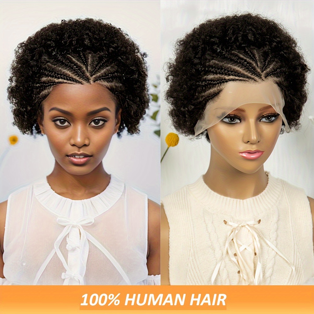 

13x4 Lace Front Human Hair Wig - 180% Density, Afro Style With Handcrafted Braids, Realistic Scalp Coverage For