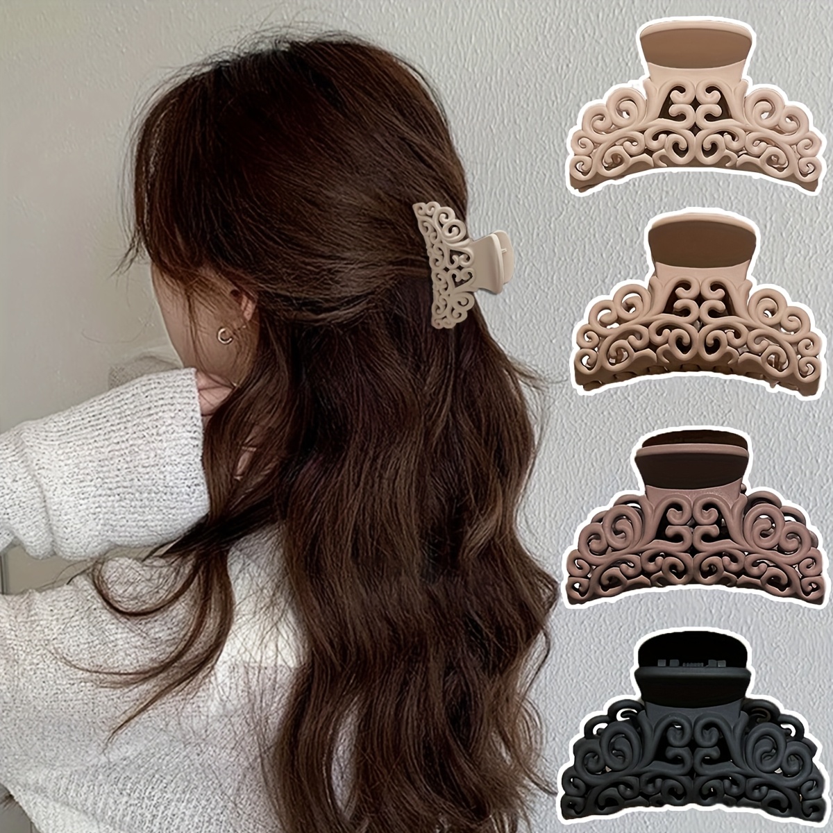 4er-set mehrfarbige durchbrochene haarklammern für damen,   vielseitiger stil, sommerurlaub-accessoires, mittelgroße kralleisen, damen-haarschmuck.   für tägliche freizeitkleidung ausflüge, sommer-accessoire-set.
