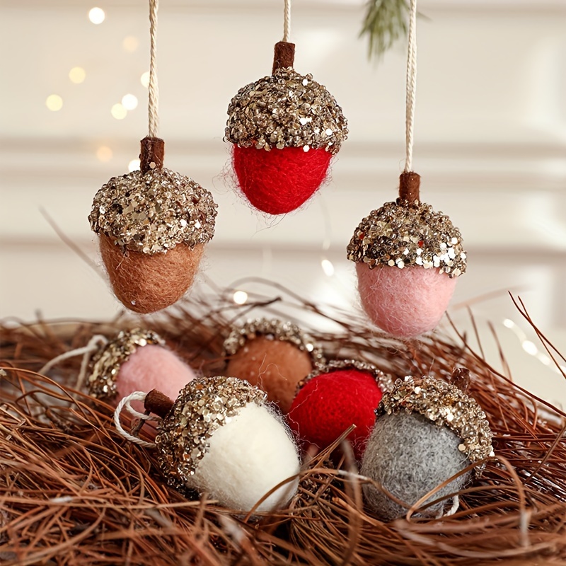 

Festive Christmas Acorn Ornaments: Classic, Handmade Felt With Glitter Caps, Perfect For Hanging On Your Christmas Tree