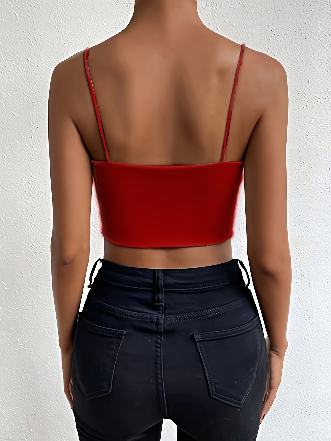Solid Color Crop Cami Top, Versatile Spaghetti Strap Top For Summer, Women's Clothing
