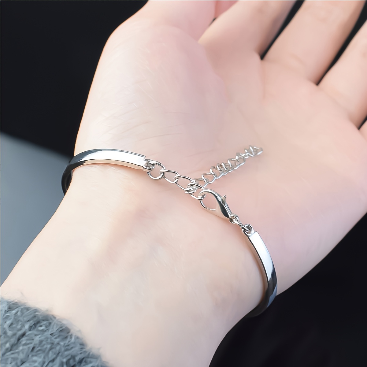 Heart Flame Design Glass Dome Charm Bracelet, Adjustable Bangle