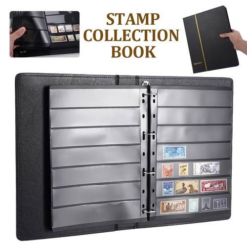 11pcs set 10 stamp album pages 1 stamp album book 7 slot stamp album pages stamp sleeves pvc insert pages black leather binder stamp albums and storage pages for collecting stamps and coin pouch