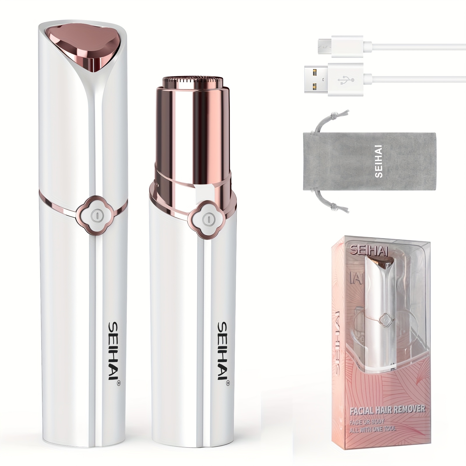 TEMU Ladies' Hair Removal Device, Women's Facial Hair Remover, Usb Rechargeable Electric Razor, Electric Hair Removal Device, Suitable For Face, Eyebrows, Lips, With Light