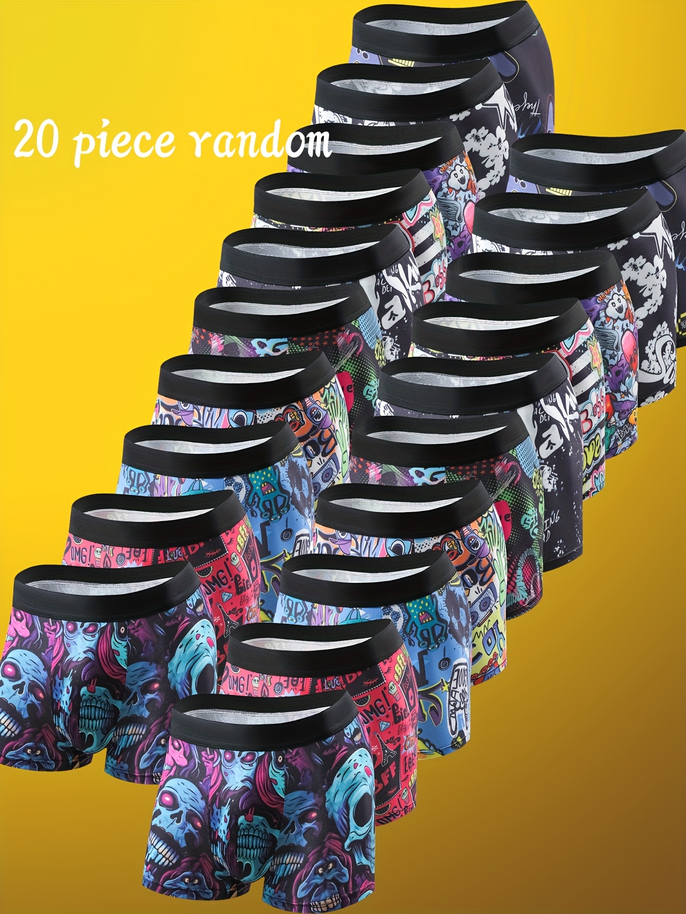 20pcs mens boxer briefs black golden       breathable polyester blend with elastic waistband vibrant tropical prints 20psc 638 0