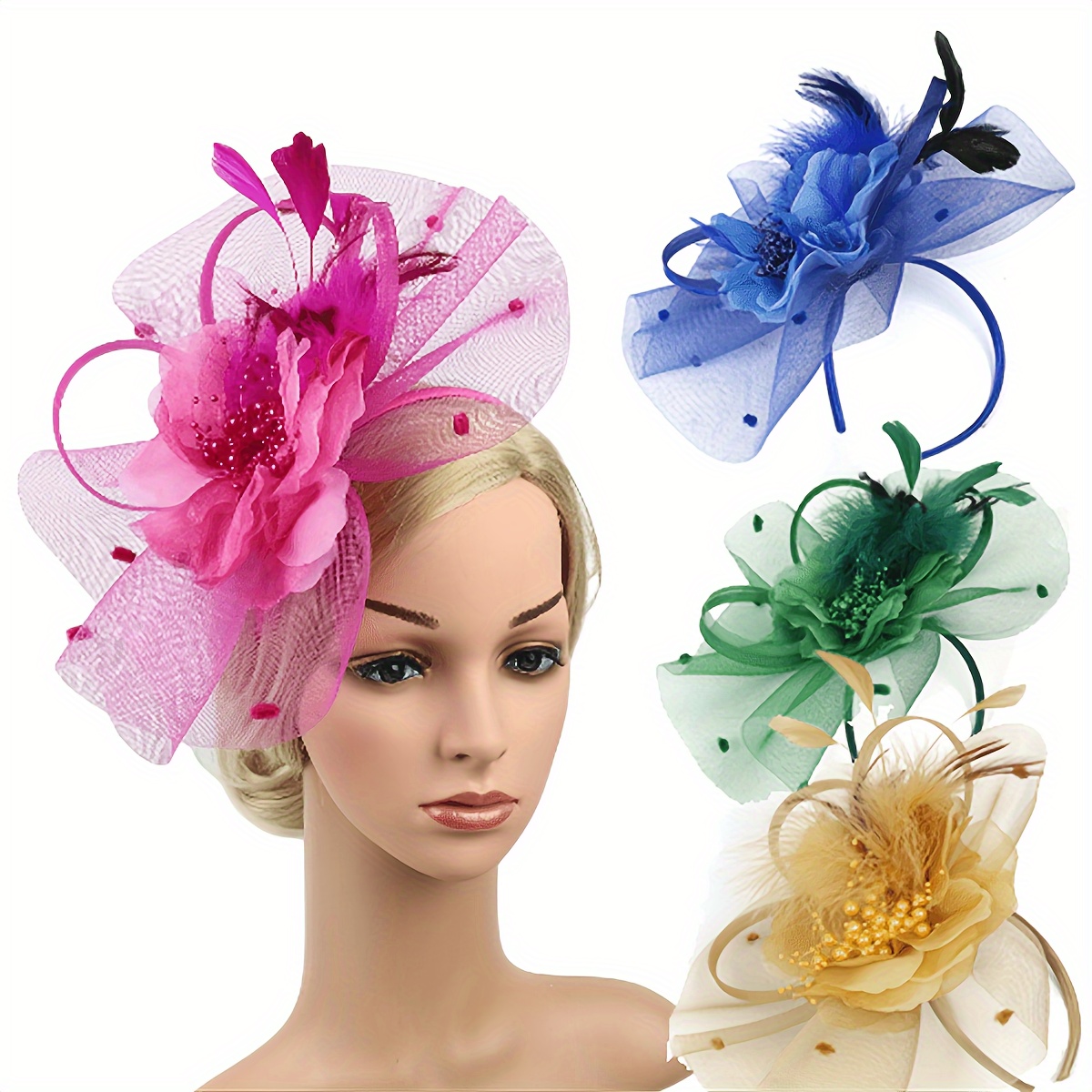 

Organza Flower Derby Hat With Hair Clip Faux Feather Decorative Headdress Tea Party Hats Head Hoop For Women