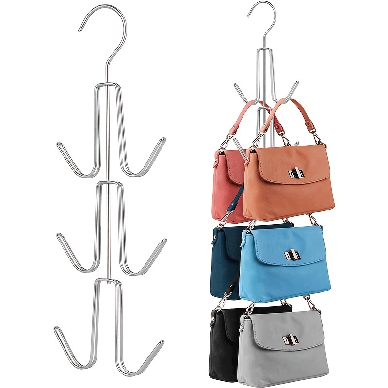 

1pc 360 Degree Rotatable Metal Purse Hanger Organizer For Closet - Space Saving Backpack Rack For Hotel Use - Silvery