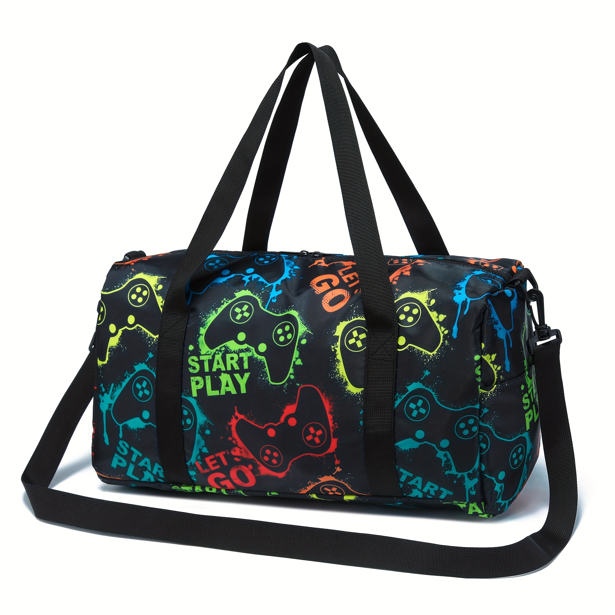 

Game-themed Polyester Duffle Bag, Large Capacity Training Shoulder Bag With Positioning Printing, , Hand Washable - Black