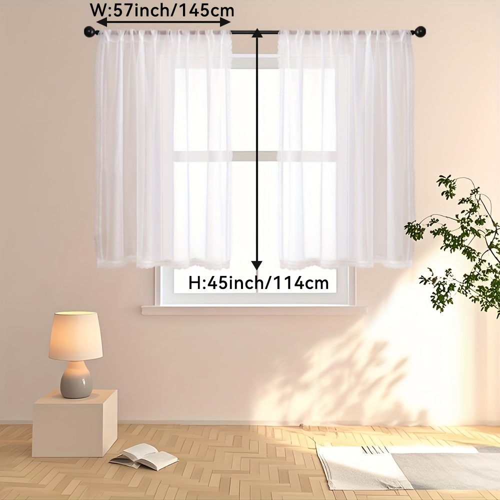 Image of 2pcs Short Sheer Curtains For Small Window Kitchen Bedroom Valance Home Decor Tulle Lace White Curtain Balcony Retro Rod Pocket Drapes