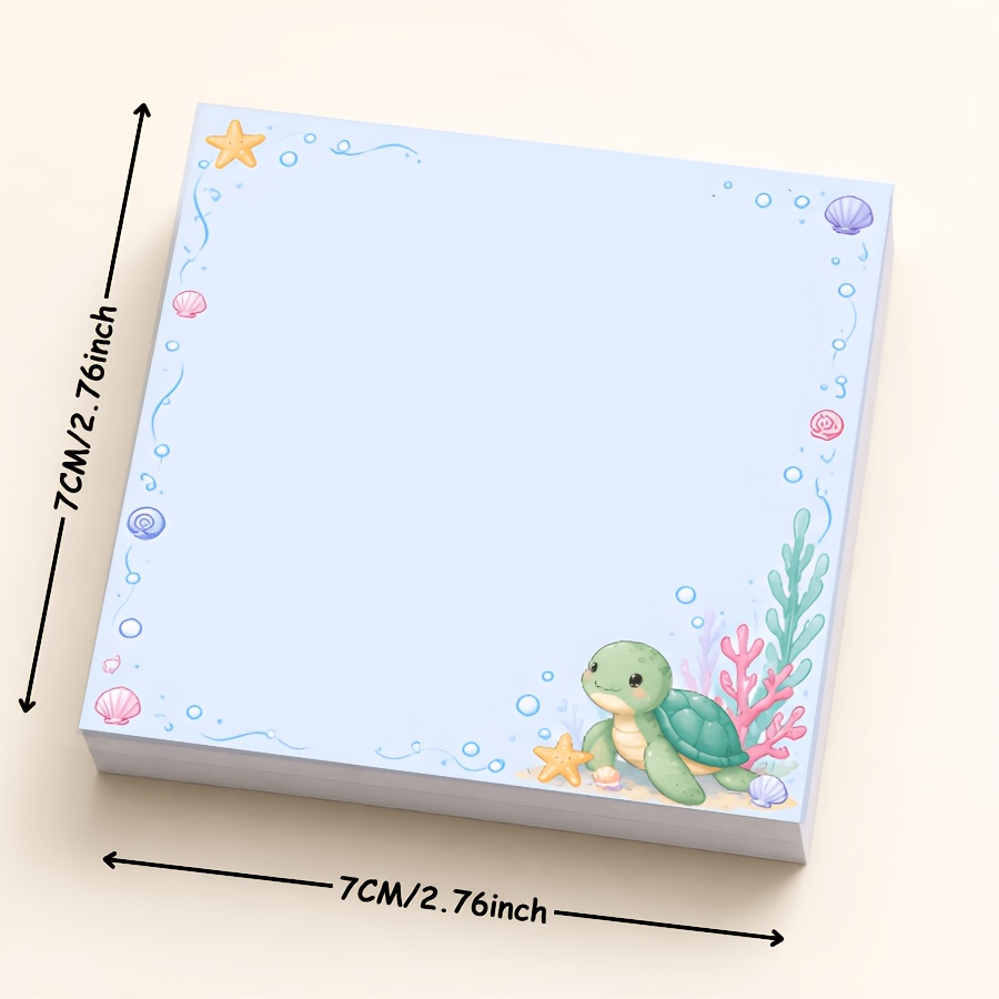 TEMU Cute Sea Turtle Memo Pad With Sea Turtle Design - Square Ocean-themed Sticky Notes Suitable For Journaling, To-do Lists,, Office & Decor -