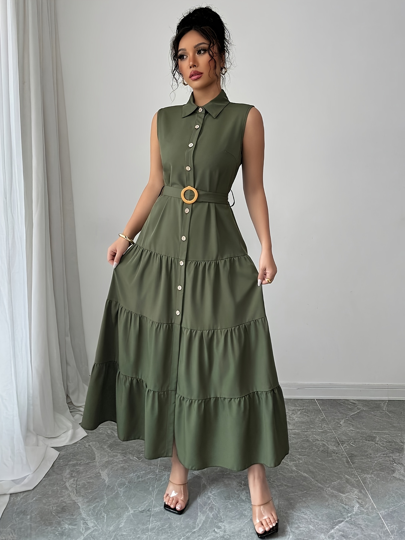 semi formal shirt dress Semi-formal midi shirt dress With sleeves for office, Women's workwear Dress, Fit and Flare Dress, Sheath dress With Pockets, Xiaolizi 5675#