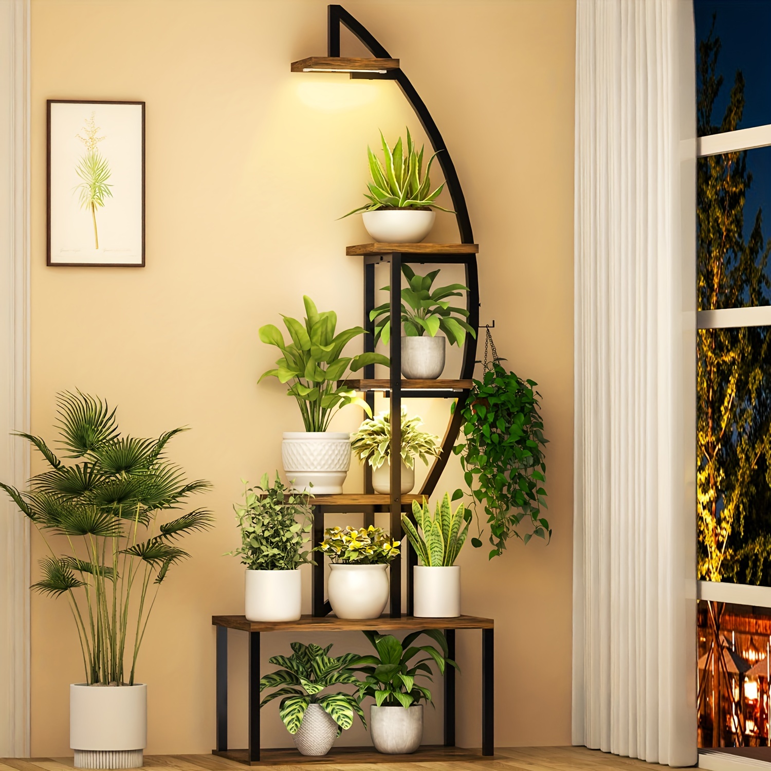 

Spacious 64.5" Tall Corner Plant Stand With Grow Lights - Metal Shelf For Indoor Plants, With , Ideal For Living Room, Balcony, Patio & Garden Decor,