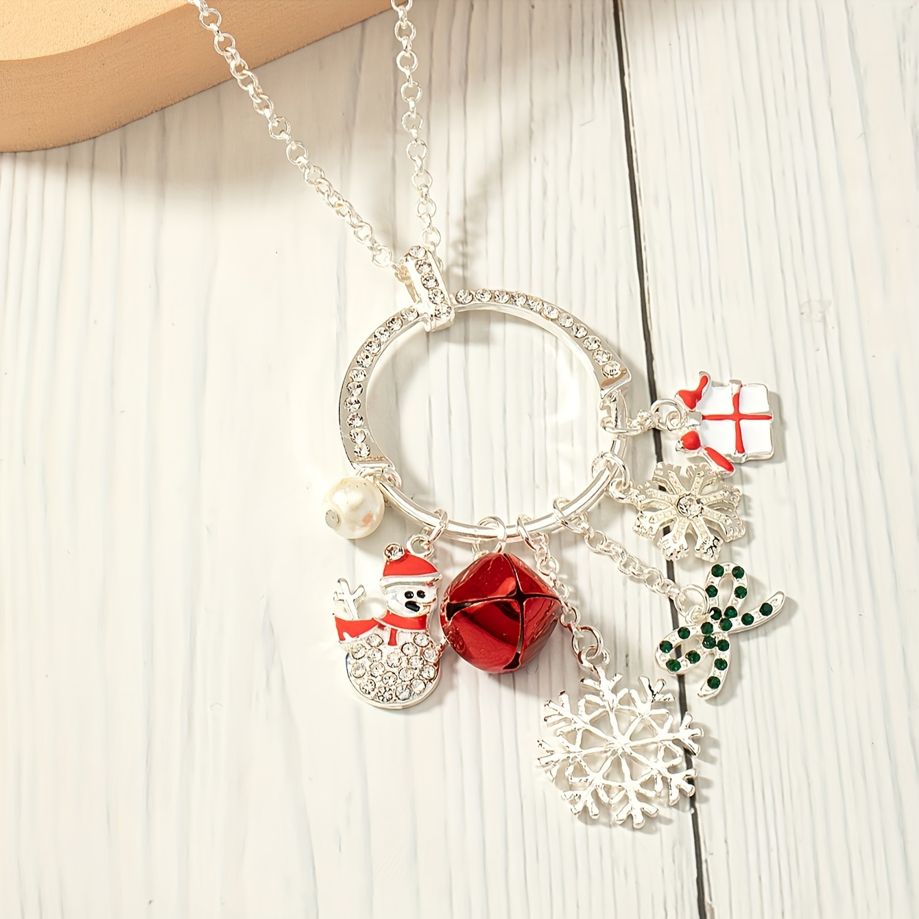 

Christmas Snowman & Bell Bow Long Necklace - Vintage Style Alloy Sweater Chain For Women, Or Parties, Decorations