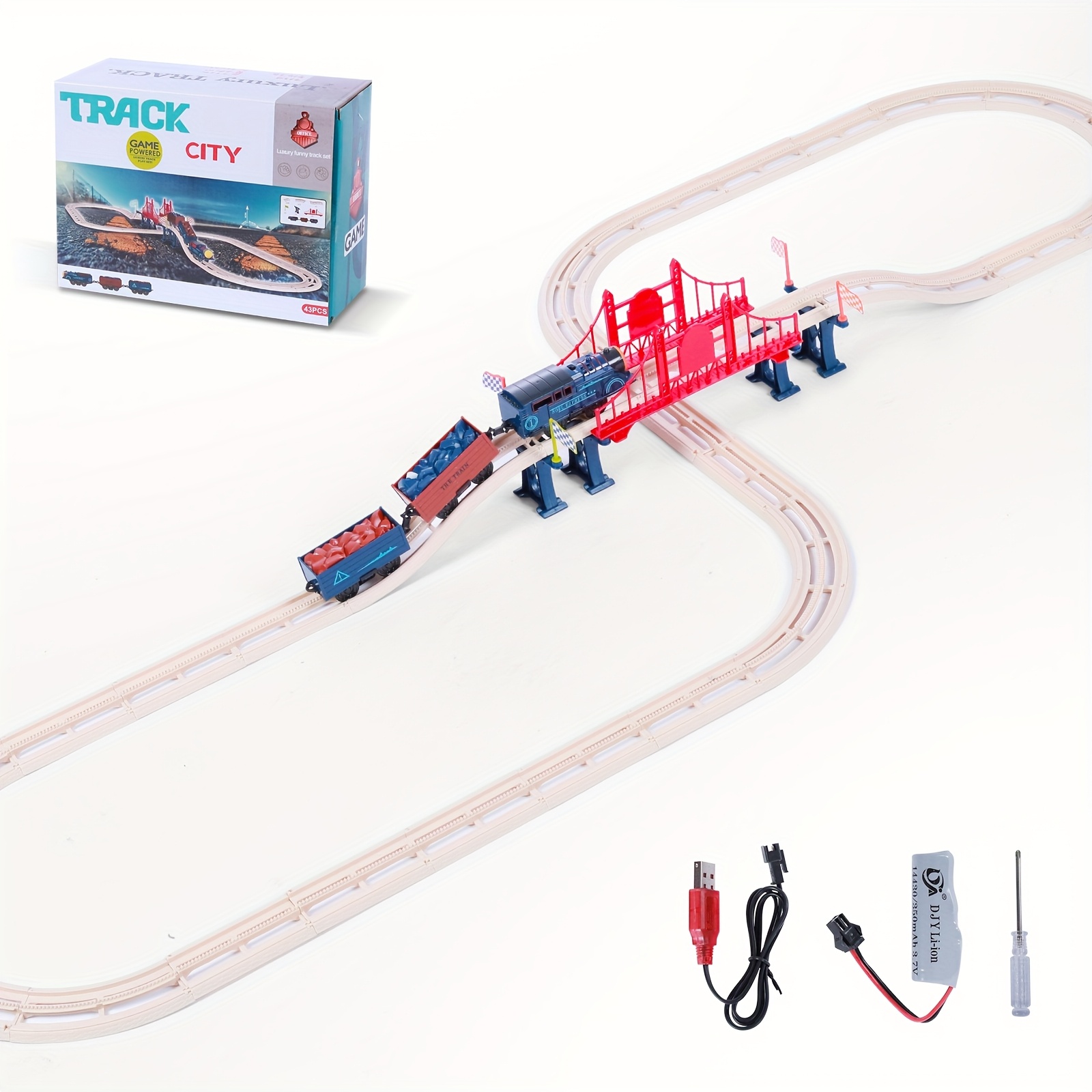 Vintage Electric Train Set, Interactive Variable DIY Track Toys for Kids, Rechargeable with Lights And Sounds, Contains Train, Track, Bridge, for Ages 3+, Creative Birthday Gift, Kids' Day Gift