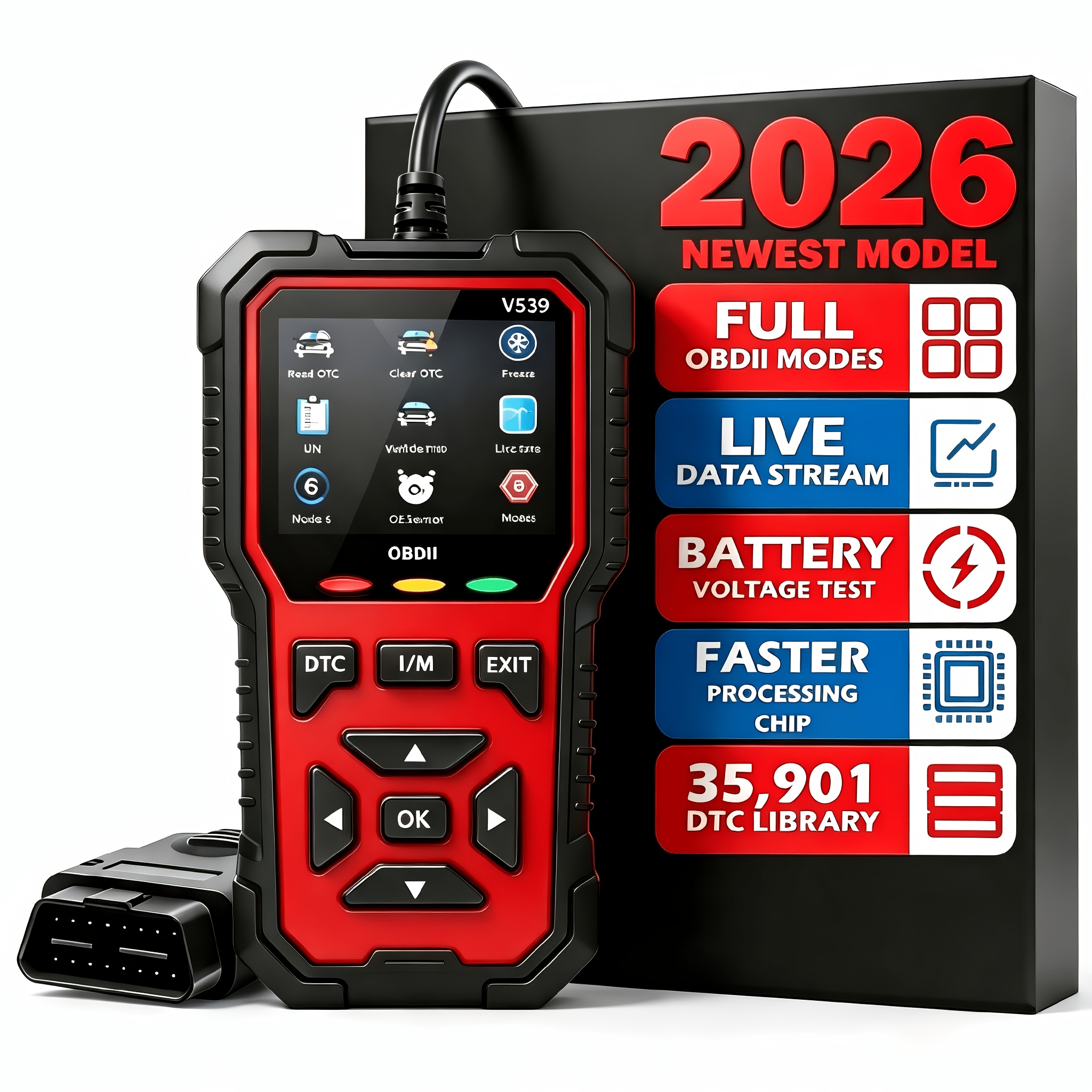 TEMU modèle amélioré V539 avec fonction de diagnostic OBDII, surveillance des données en et capacités puissantes de test de batterie, base de données