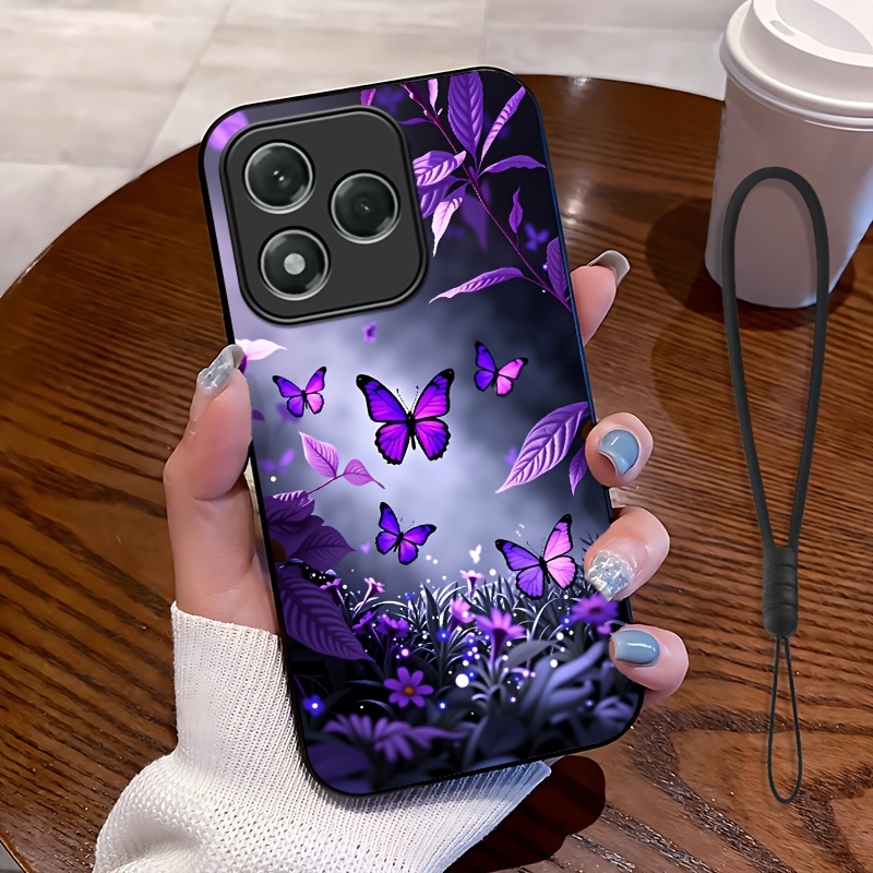 TEMU Phone Case - 2d Flat, 2pcs Set: Includes 1 Phone Case And 1 Strap, Purple Pattern Phone Case, Suitable 400 Lite, Unisex Lanyard Phone Case,