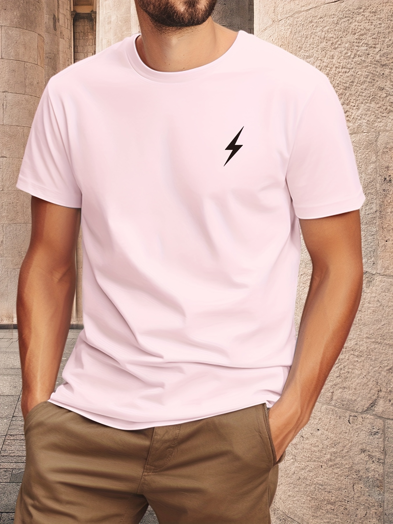 Men'S Lightning Bolt Graphic Print T-Shirt - Cotton Short Sleeve Tee, Green with Black Lightning Bolt Design, Casual Crew Neck, Regular Fit for Casual Attire, Everyday Tshirt | Graphic Tee | Cotton Shir