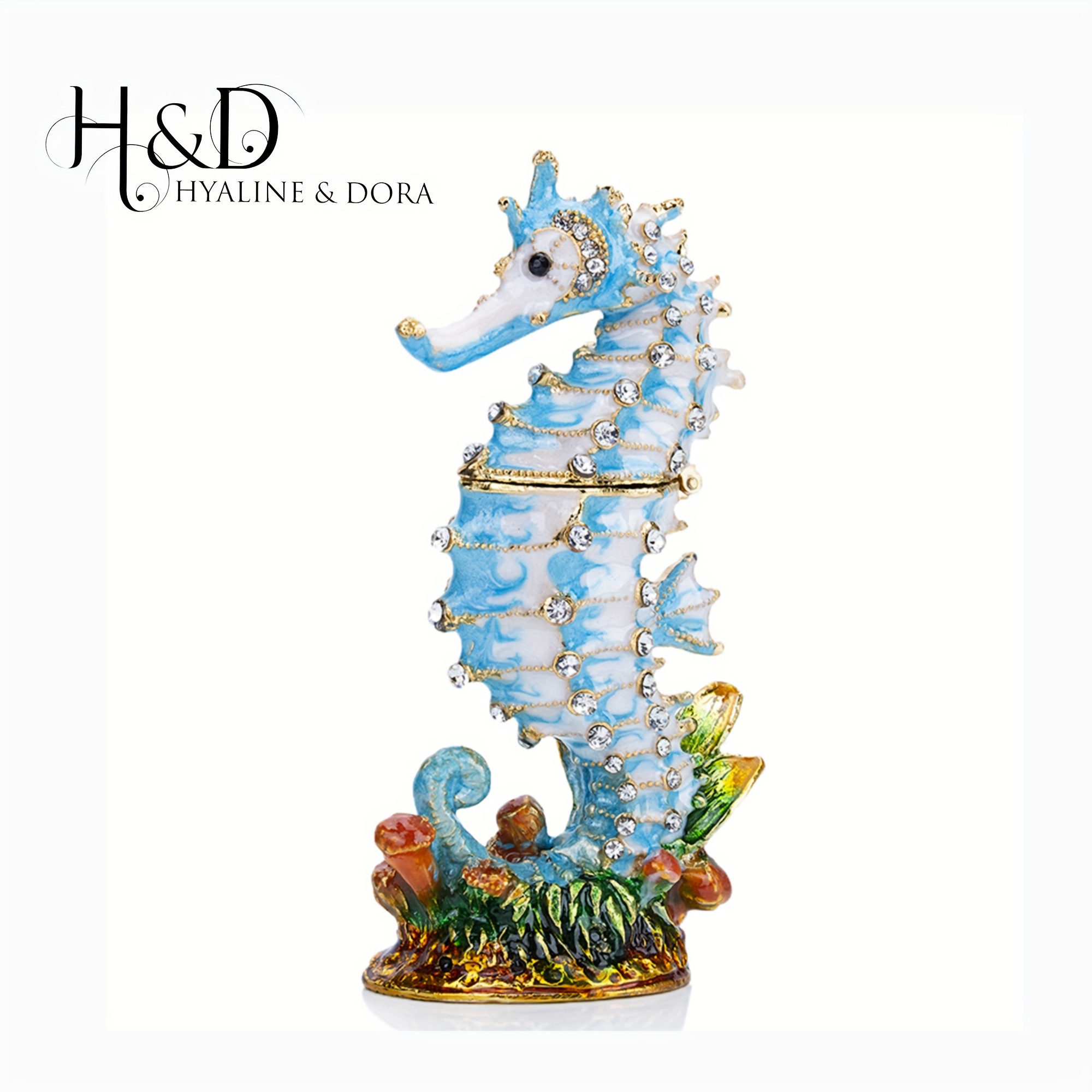 

H&d Hyaline& Hand Pasted Rhinestone Crystal Jewelry Storage Box, Hinged Seahorse Jewelry Box, Mother's Day Gifts, Gifts For Girls