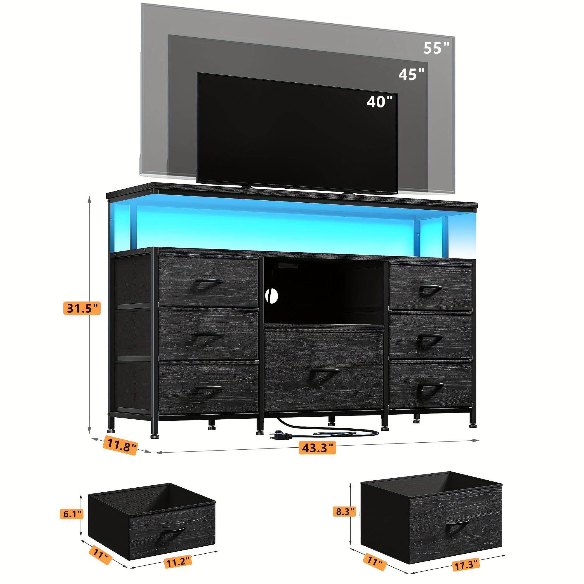 black dresser tv stand Reibii Extra Wide 39.4