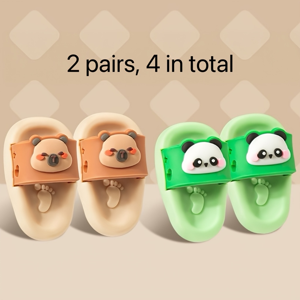 4 Adorable Mini Slipper-shaped Erasers, Featuring Cute Animal Designs Like Pandas And , Are Items That Leave No Residue When Used, Making Them Perfect For School And Office Settings