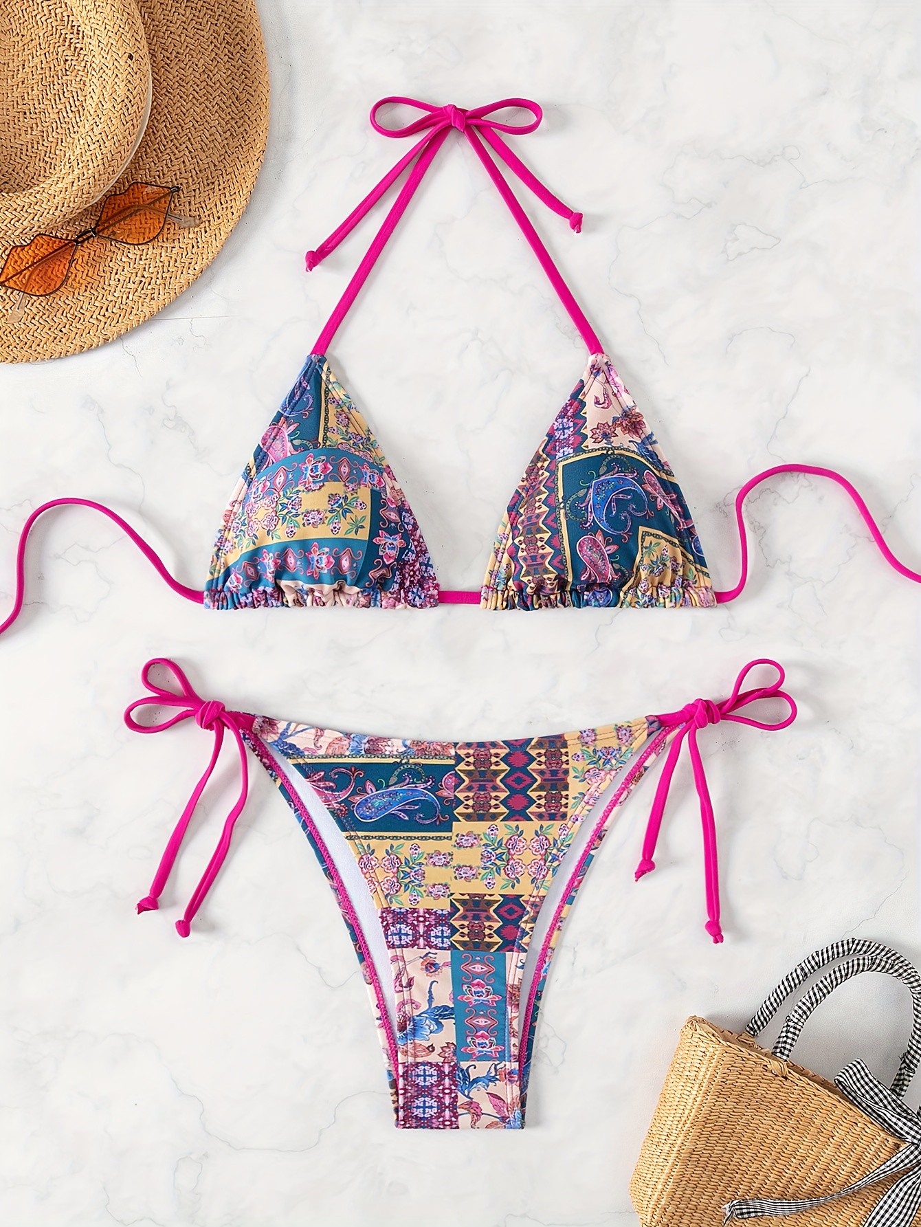 conjunto bikini piezas mujer traje baño estampado bohemio Temu