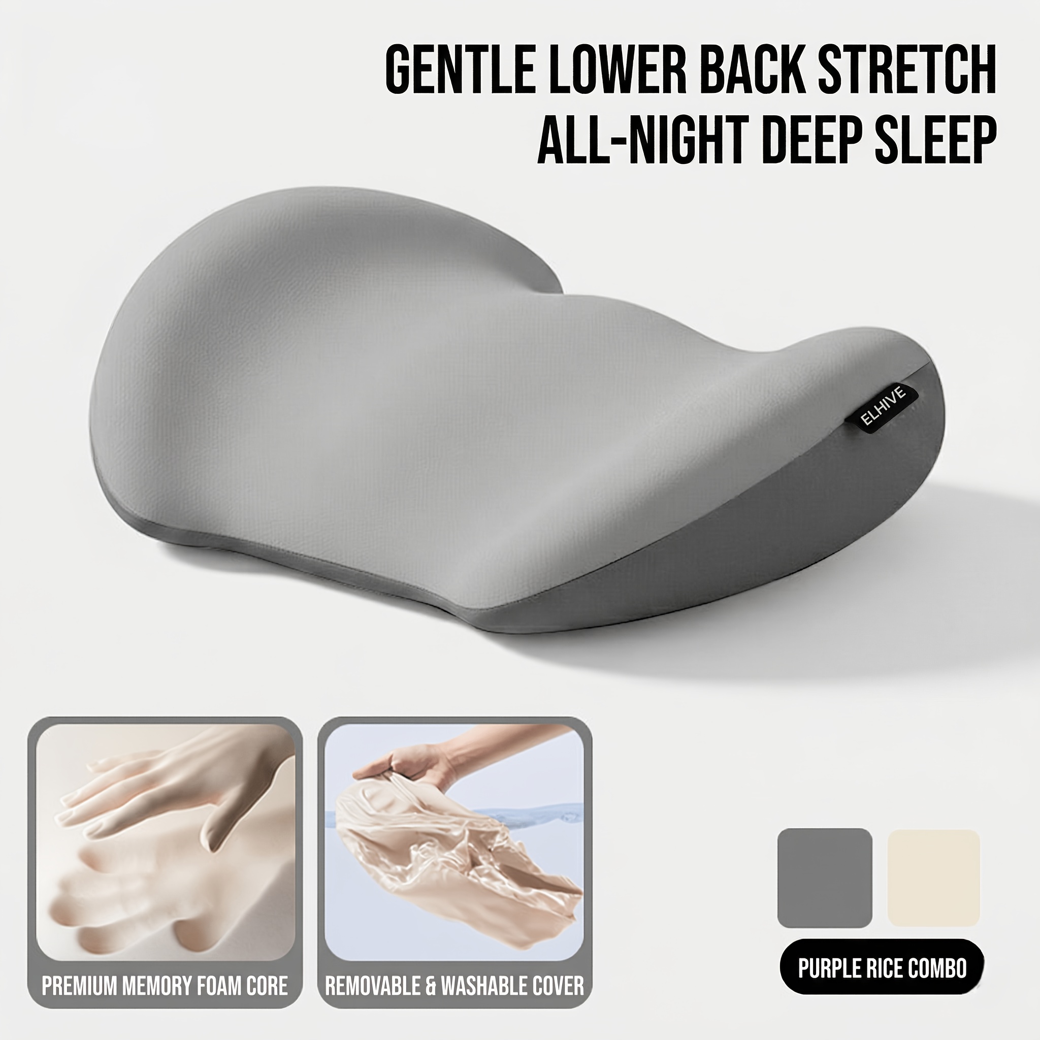 TEMU Elhive 3d Contoured Lumbar Pillow For Sleeping, 3-zone Slow Rebound Memory Foam Waist Cushion For Lower Back At Night, Wrap-around Bed Pad For