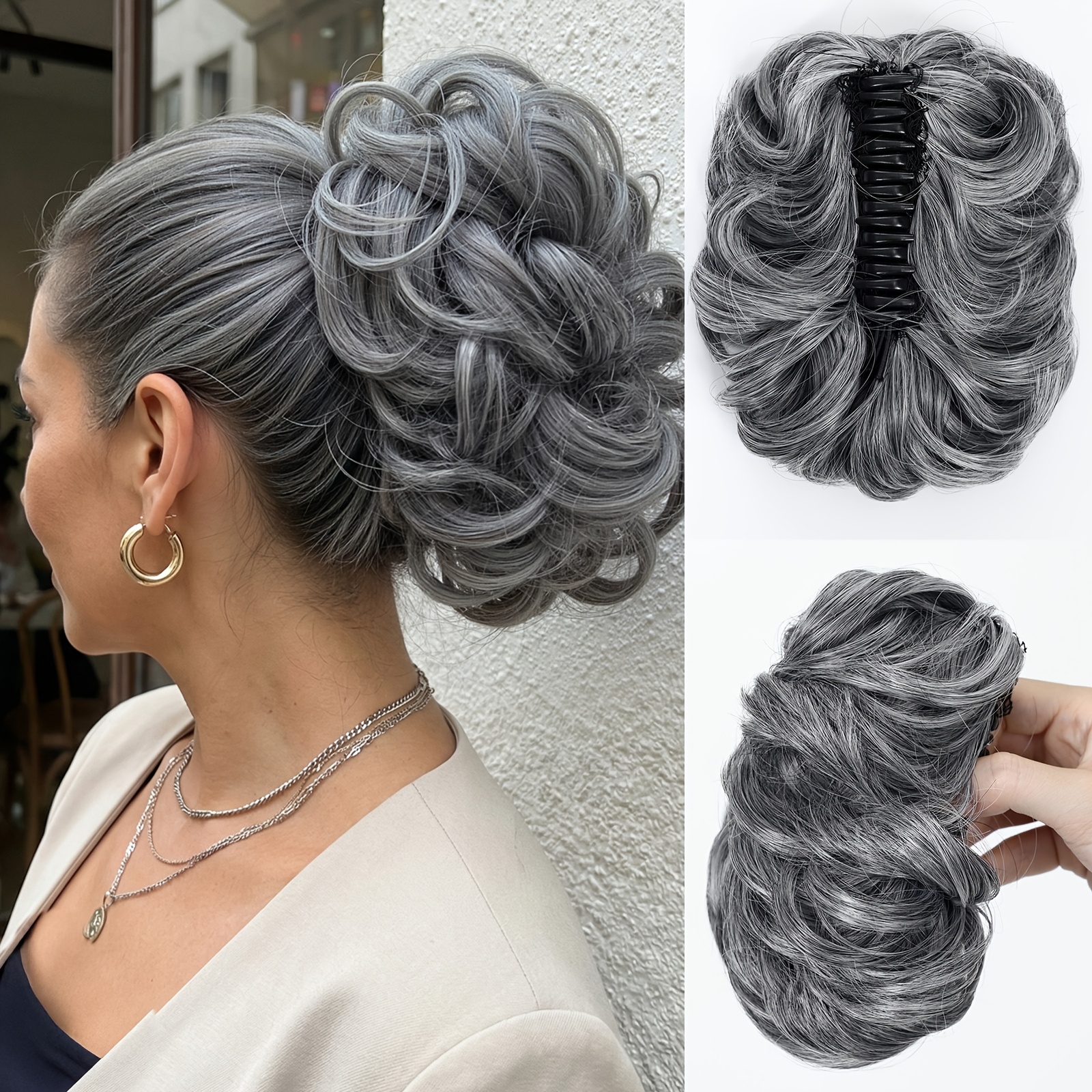 TEMU Cheveux Femme Extension Pince à Griffes Noir Blond Marron Blonde Bouclé Postiche Extensions de Cheveux Synthétiques Queue de Cheval Halloween