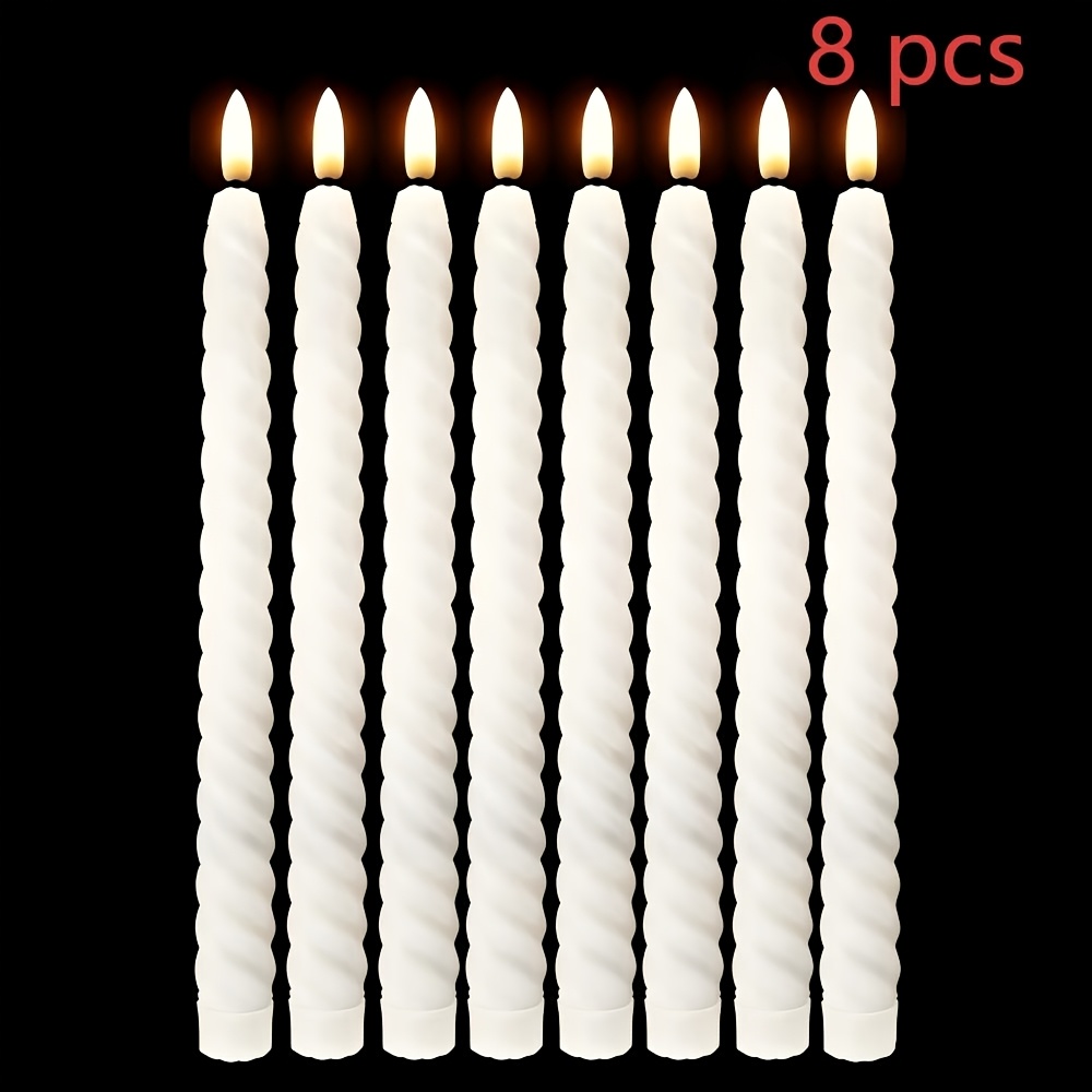 TEMU 8 Stück realistische 3D-Flammen flammenlose Spitzkerzen – 10 Zoll LED-batteriebetriebene gedrehte Spitzkerzen mit flackernder Flamme für ,
