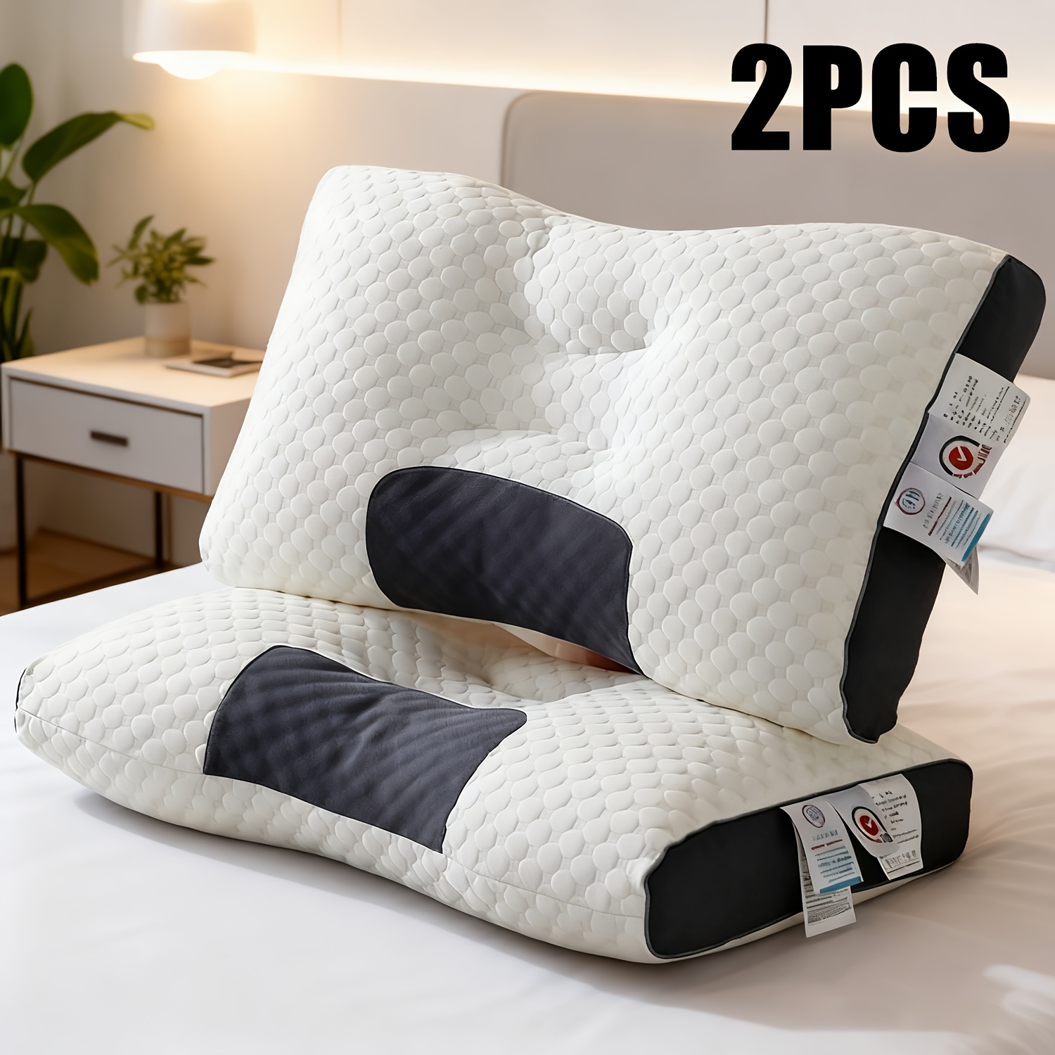 TEMU 2-pack Neck Pillows, Suitable For Sleeping On Side, Back, Or Stomach; Bed Pillows You Sleep Ergonomic Neck Support; Removable Pillowcases A More