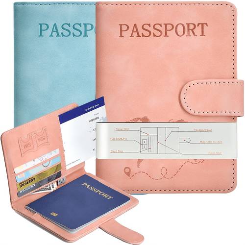 set of 2 magnetic proof rfid color changing pu map multifunctional passport holders and ticket wallets